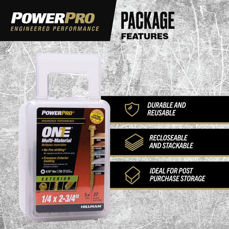 Power Pro ONE Hex Bronze Exterior Multi-Material Screws (1/4 in. x 2-3/4 in.) - 37 pc