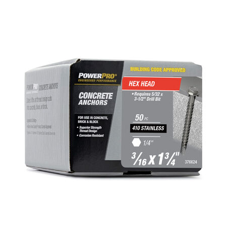 Power Pro 410 Stainless Hex Washer Concrete Screw Anchor (3/16 in. x 1-3/4 in.)100pc