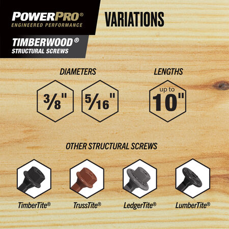 Power Pro TimberWood Bronze Structural Screws (5/16 in. x 2-1/2 in.) - 1pc