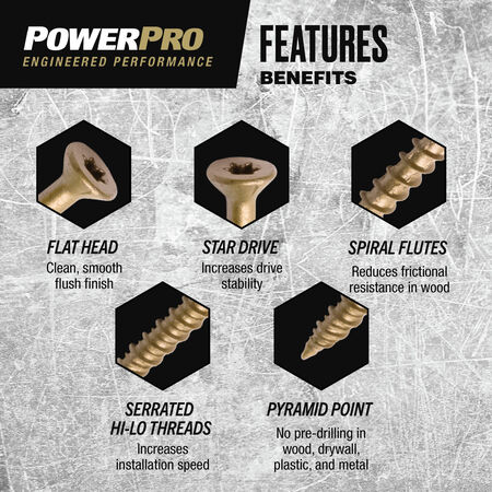 Power Pro ONE Flat Exterior Bronze Multi-Material Screws (#10 x 3 in.) - 15pc