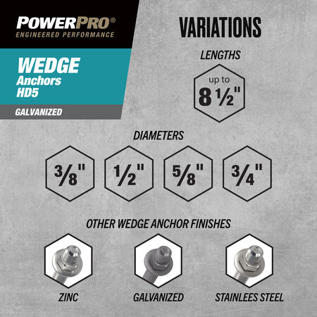 Power Pro HD5 Hot Dipped Galvanized Wedge Anchors (5/8 in. x 5 in.) - 10 pc