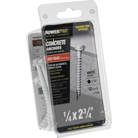 Power Pro White Hex Washer-Head Concrete Screw Anchor (1/4 in. x 2-3/4 in.) - 12 pc