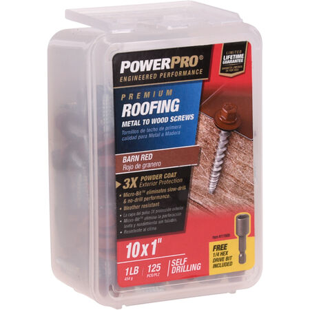 Power Pro Red Self Drilling Metal-to-Wood Roofing Screws (#10 x 1 in.) - 125 pc