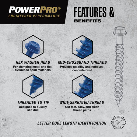 Power Pro Blue Hex Washer-Head Concrete Screw Anchor (3/16 in. x 1-3/4 in.) - 100 pc