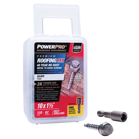 Power Pro Silver Self Drilling Metal-to-Wood Roofing Screws (#10 x 1-1/2 in.)-62 pc