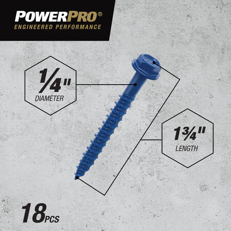 Power Pro Blue Hex Washer-Head Concrete Screw Anchor (1/4 in. x 1-3/4 in.) - 18 pc