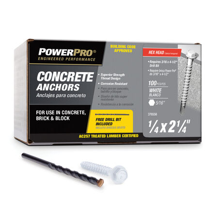 Power Pro White Hex Washer-Head Concrete Screw Anchor (1/4 in. x 2-1/4 in.) - 100 pc