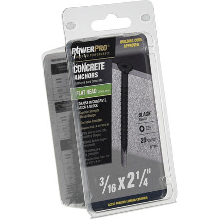 Power Pro Black Flat-Head Concrete Screw Anchor (3/16 in. x 2-1/4 in.) - 20 pc