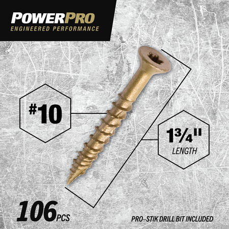 Power Pro ONE Flat Exterior Bronze Multi-Material Screws (#10 x 1-3/4 in.) - 106 pc