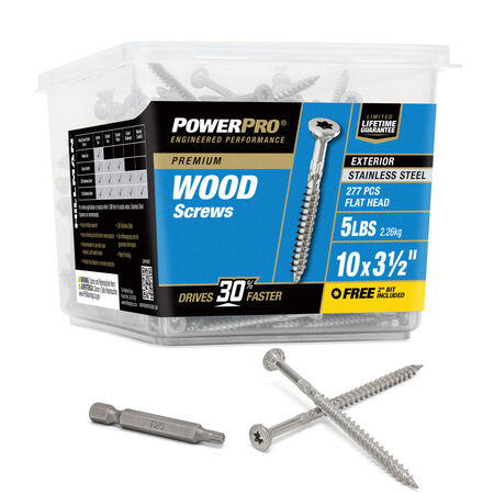 Power Pro Premium 305 Stainless Steel Wood Screws (#10 x 3-1/2 in.) - 277 pc