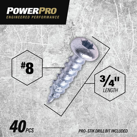 Power Pro ONE Pan-Head Interior Zinc Multi-Material Screws (#8 x 3/4 in.) - 40 pc