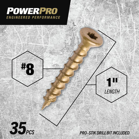 Power Pro ONE Flat Exterior Bronze Multi-Material Screws (#8 x 1 in.) - 35 pc