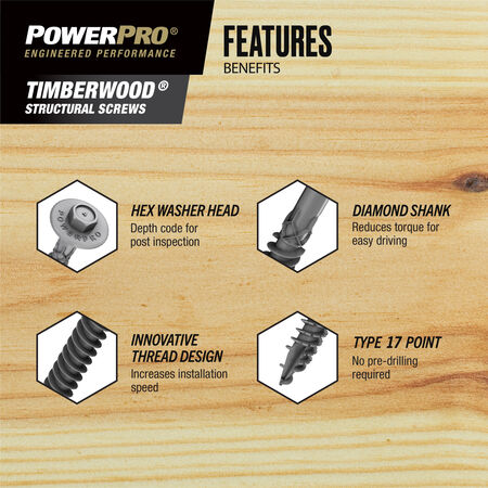 Power Pro HDG Heavy Duty TimberWood Structural Screws (3/8 in. x 4 in.) - 1pc
