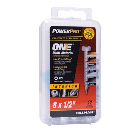 Power Pro ONE Pan-Head Interior Zinc Multi-Material Screws (#8 x 1/2 in.) - 50 pc