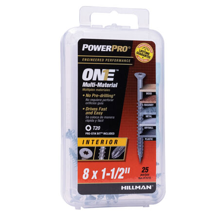 Power Pro ONE Flat Interior Zinc Multi-Material Screws (#8 x 1-1/2 in.) - 25 pc