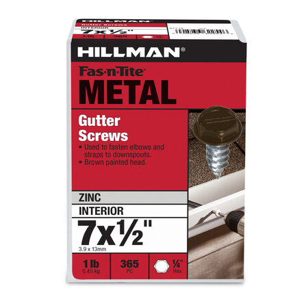 Hillman Brown Slotted Hex Painted-Head Gutter Assembly Screws (#7 x 1/2 in.) - 1lb Box