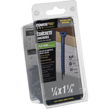 Power Pro Blue Flat-Head Concrete Screw Anchor (1/4 in. x 1-1/4 in.) - 25 pc