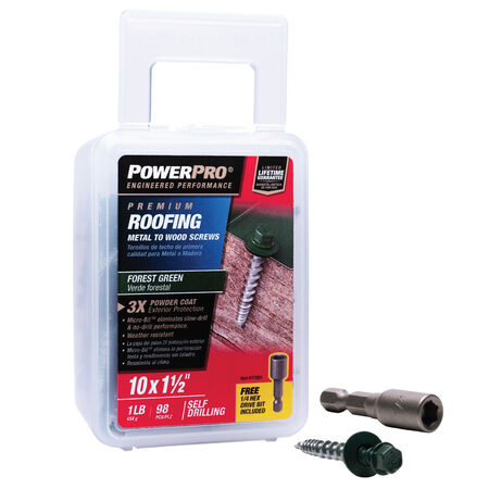 Power Pro Green Self Drilling Metal-to-Wood Roofing Screws (#10 x 1-1/2 in.)-98 pc