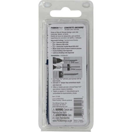 Power Pro Blue Hex Washer-Head Concrete Screw Anchor (1/4 in. x 2-1/4 in.) - 4 pc