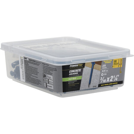 Power Pro Blue Flat-Head Concrete Screw Anchor (3/16 in. x 2-1/4 in.) - 225 pc