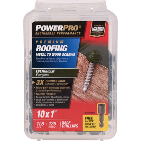 Power Pro Green Self Drilling Metal-to-Wood Roofing Screws (#10 x 1 in.) - 125 pc