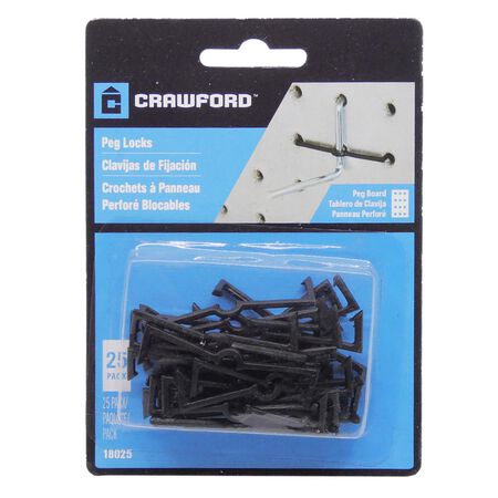 Crawford Zinc Plated Black Plastic 0.05in. Peg Hook Locks 25 Pack