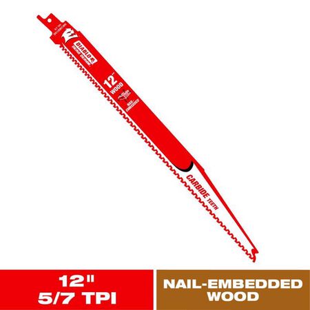 Diablo Demo Demon 12 in. Carbide Tipped Nail-Embedded Wood Reciprocating Saw Blade 5/7 TPI 1 pk