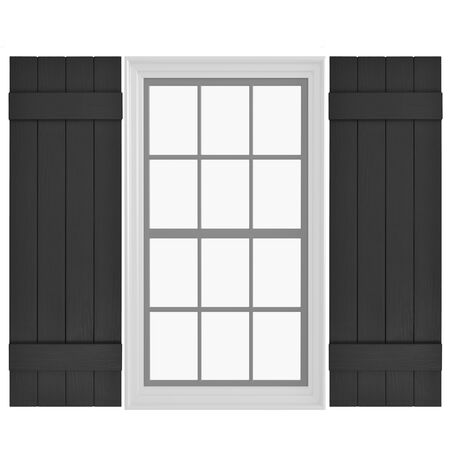 Pontiac Trail Board and Batten Shutter Vinyl Shutters 14.5 in. x 55 in. Black Cosmos/Paintable