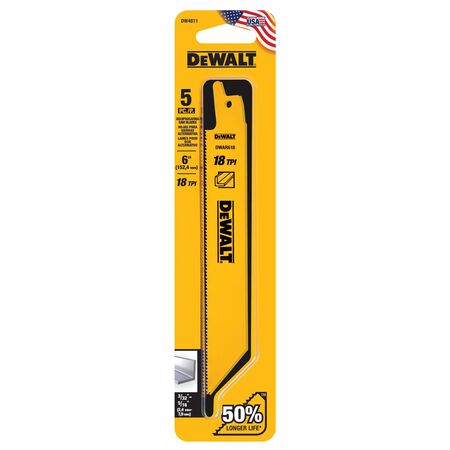 DEWALT 6 in. Bi-Metal Reciprocating Saw Blade 18 TPI 5 pk