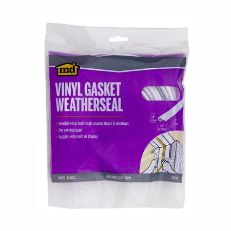M-D White Vinyl Gasket Weatherstrip For Doors and Windows 17 ft. L X 1/2 in.