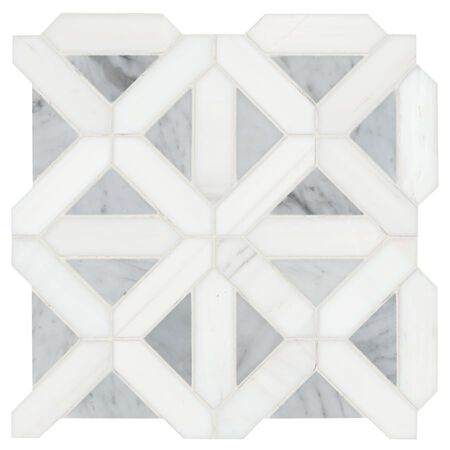 MS International Bianco Dolomite Geometrica 12 x 12 in. Polished Marble Mesh-Mounted Mosaic Tile - Sold by Carton (10 SF/Carton)