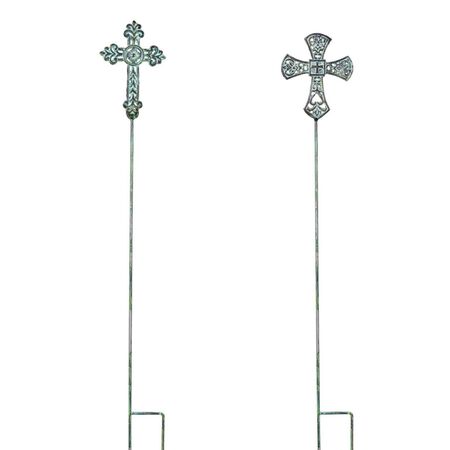 Evergreen Memorial Garden Stake, Metal Cross Garden Stake 2 Asst