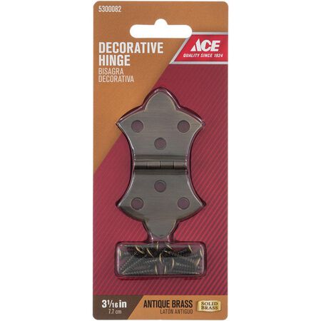 Ace 1-11/16 in. W X 3-1/16 in. L Antique Brass Brass Decorative Hinge 2 pk