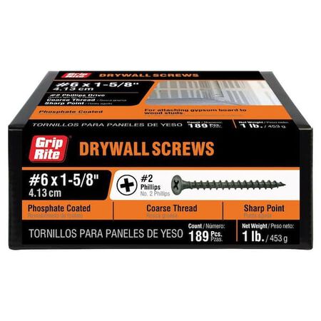 Grip-Rite No. 6 X 1-5/8 in. L Phillips Coarse Drywall Screws 1 lb 200 pk