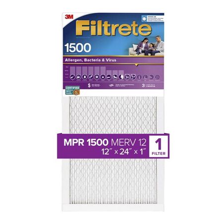 Filtrete 12 in. W X 24 in. H X 1 in. 1500 MPR Pleated Allergen Air Filter 1 pk