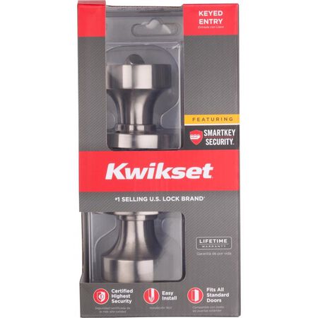 Kwikset SmartKey Pismo Satin Nickel Entry Door Knob KW1 1-3/4 in.