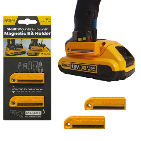 StealthMounts Bit Holders Compatible with DeWalt 20V, Yellow ABS Magnetic Bit Holder 2 pk