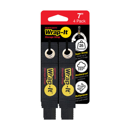 Wrap-It Storage Heavy-Duty 1 in. W X 7 in. L Black Storage Straps 25 lb 4 pk