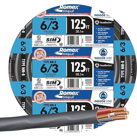 Southwire 125ft. 6 Gauge 3 Conductor Nonmetallic Sheathed Type NM-B Cable, Black