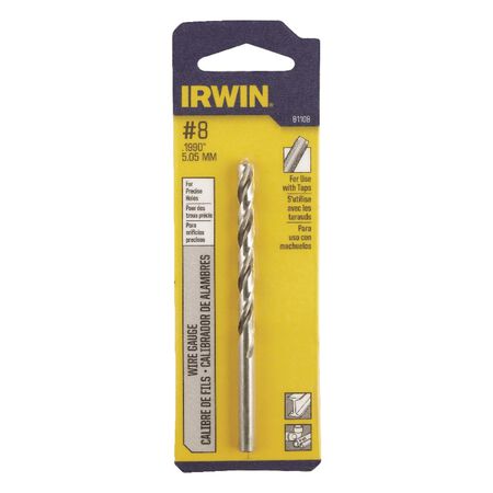 Irwin #8 x 3-5/8in. L High Speed Steel Jobber Length Wire Gauge Bit 1 Pack