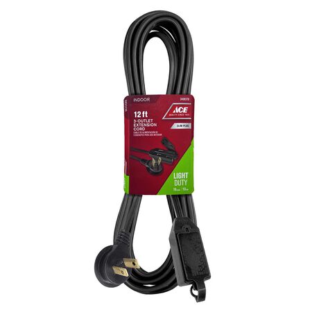 Ace Indoor 12 ft. L Black Extension Cord 16/2 SPT-2