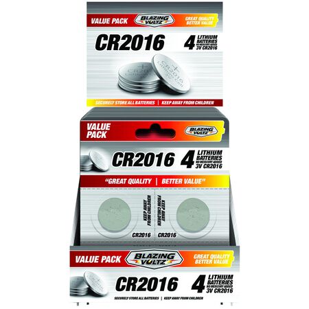 Blazing Voltz Lithium CR2016 3 V Electronics Battery CR2016 4 pk