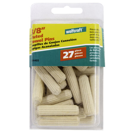 Wolfcraft Fluted Hardwood Dowel Pin 3/8 in. D X 1-1/2 in. L 1 pk Natural