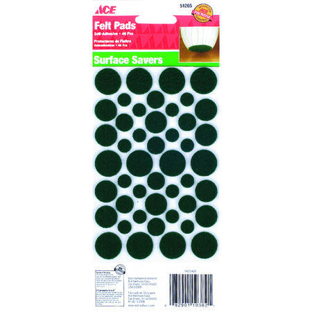 Ace Felt Self Adhesive Protective Pad Green Round various in. W 46 pk