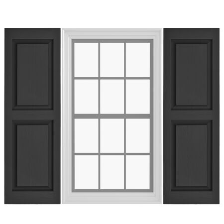 Pontiac Trail Raised Panel Vinyl Shutters 14.5 in. x 35 in. Black Cosmos/Paintable