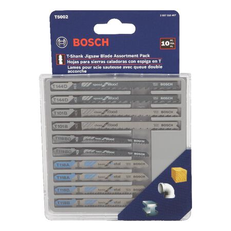 Bosch High Carbon Steel T-Shank Jig Saw Blade Set Assorted TPI 10 Pack