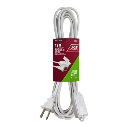 Ace Indoor 12 ft. L White Extension Cord 16/2 SPT-2