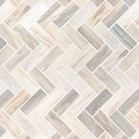 Angora Herringbone Polished Marble Tile 12" x 12"