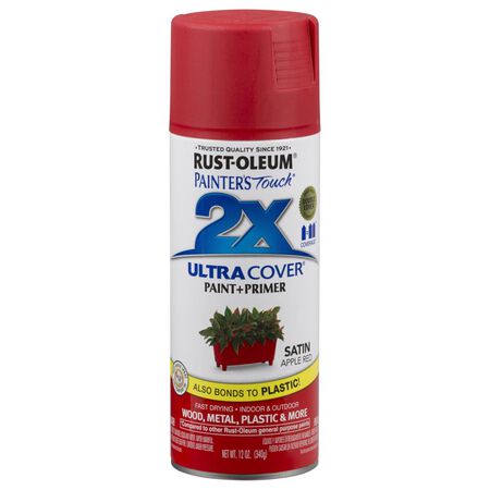 Rust-Oleum Painter's Touch 2X Ultra Cover Satin Apple Red Paint+Primer Spray Paint 12 oz