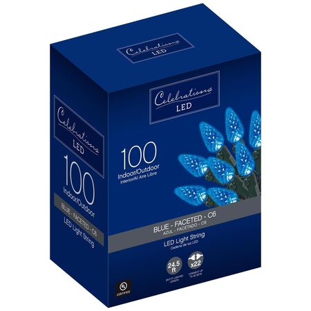 Celebrations Blue LED C6 Blue 100 ct String Christmas Lights 24.5 ft.